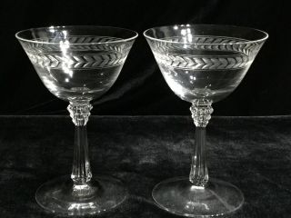 Set Of 2 Fostoria Cut Etched Laurel Glass Champagne Stem Elegant Usa 6017