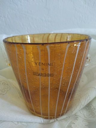 Vintage Murano Venini Disaronno Latticino Amber Bubble Glass Ice Bucket