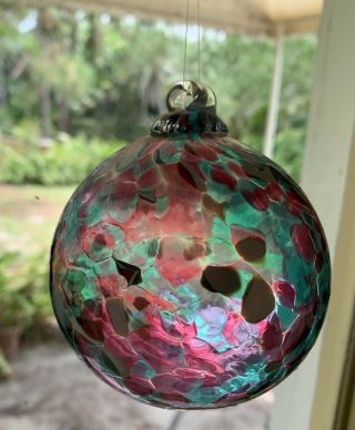 Blown Art Glass Friendship Witch’s Ball Sun Catcher Ornament Aqua Cranberry