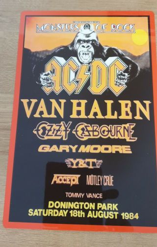 Ac/dc Van Halen Ozzy Monsters Of Rock Castle Donington 1984 8x12 Inch Metal Sign