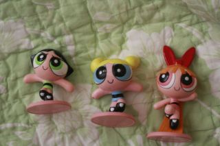 3 Powerpuff Girls Cake Toppers Figurines Bakery Crafts Bubbles Blossom Buttercup