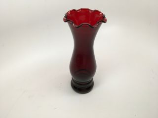 Vintage Anchor Hocking Royal Ruby Red Glass 6” Ruffled Edge Bud Vase -