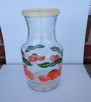 Vintage Anchor Hocking Orange Juice Decanter Glass Carafe Pitcher Lid