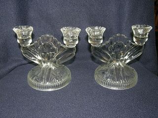 2 Iris & Herringbone Double Candle Holders/candlesticks Crystal/clear