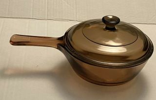 Vintage Corning Visions Amber Brown Glass Sauce Pan.  5l With Lid P81c