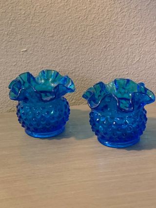 2 Fenton Colonial Blue Hobnail 3 " Vases