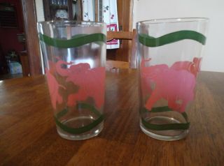 Vintage Peanut Butter Glasses/tumblers Pink Elephants Set Of 2