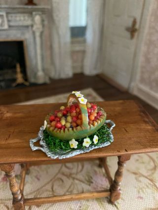 Vintage Miniature Dollhouse Artisan Spring Watermelon Diorama Boat Basket Tray