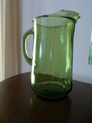 Vintage 9 " Glass Pitcher Sleek Emerald Forest Green