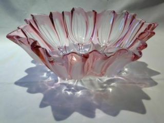 Vintage Germany Waltherglas Flower Tulip Glass Fruit Bowl - Clear & Pink Frosted