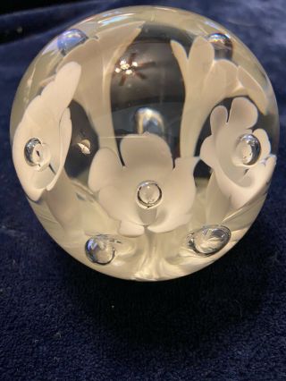 1997 JOE RICE Art Glass WHITE Trumpet Flower Paperweight White Center Large 3 