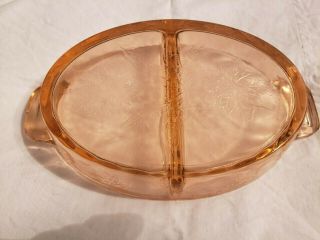 Vintage Pink Jeanette Glass Floral Poinsettia Divided Oval Relish Dish 3