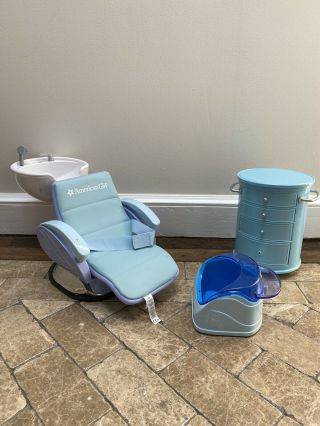 American Girl Spa Chair,  Foot Bath,  And Blue Caddy For 18 " Doll Salon Set Center