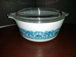 Pyrex Blue Horizon Vintage Casserole Dishes 1 1/2 PT w/lid 472 3