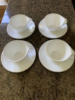 Corning Corelle Winter Frost White Set Of 4 Hook Handle Cups With Saucers