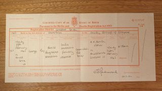 George Harrison Of The Beatles Birth Certificate From Registrar In 1992,