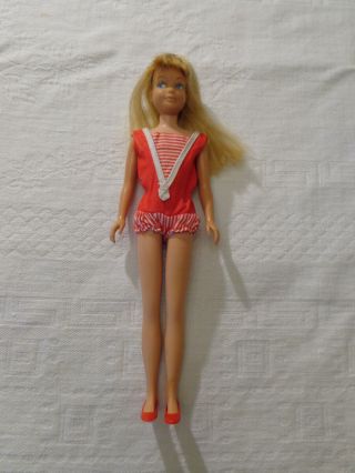 Vintage Barbie Sl Blonde Skipper Doll W/ Swimsuit Headband & Shoes Exc