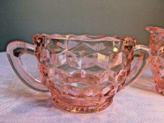 1930 ' s Jeannette Pink Depression Glass Cube Cubist Open Sugar Bowl and Creamer 2