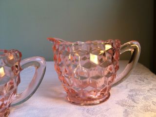 1930 ' s Jeannette Pink Depression Glass Cube Cubist Open Sugar Bowl and Creamer 3