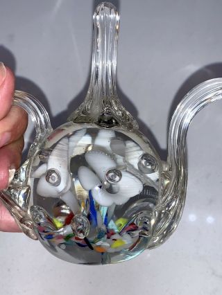 Vintage Joe St.  Clair Glass Teapot Ring Holder Paperweight Multi Colors