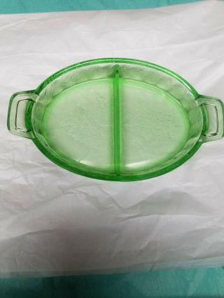 Vintage Jeanette Green Depression Glass Divided Oval Relish Nut Candy Dish