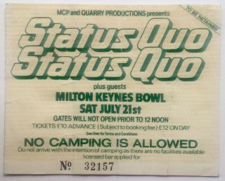 Status Quo Concert Ticket Milton Keynes Bowl 21st July 1984