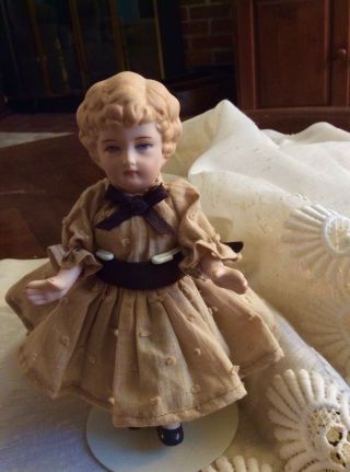 Antique 6.  25” All Bisque Doll Molded Hair Movable Arms & Legs,  Marked On Back.