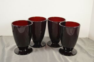 Vintage Anchor Hocking Set Of 4 Royal Ruby 12 Ounce Footed Ice Tea Glasses