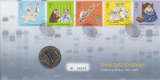Gb Stamps First Day Cover 2003 Dna Discoveries With £2 Coin Perfect Rare