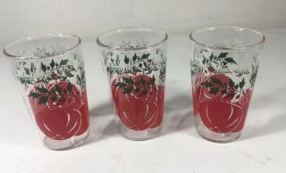 3 Vintage Retro Tomato Juice Glasses Red White Green 3.  75” Is