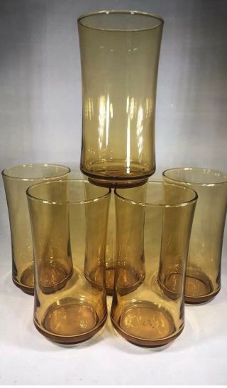 Vintage Libbey Set Of 6 Amber 12 Oz Glasses