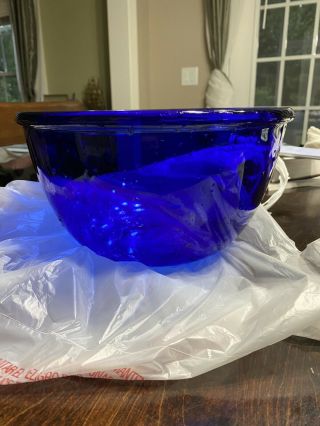 Stunning Vtg Deep Cobalt Blue Glass Mixing Bowl France Rolledrim 10”