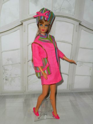 Vintage Barbie Vhtf Mod Clone Variation Hong Kong Stripe Dress Hat Purse Coat,