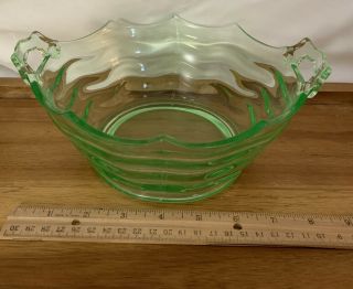 9”vintage Green Depression Glass? Octagon Bowl With Handles