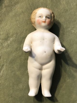 Vintage Bisque Porcelain Miniature Frozen Charlotte 2 3/4” Tall Dollhouse Doll