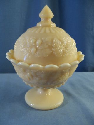 Westmoreland Almond Glass Della Robbia Covered Candy Dish