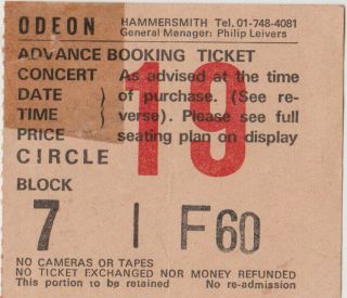 Gary Numan Ticket Hammersmith London 1984 December 12th Beserker Tour Final Gig