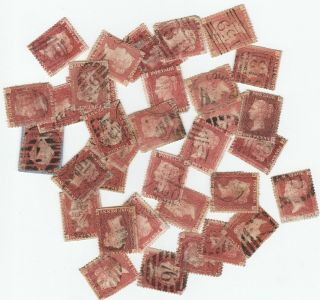 35 X Gb Queen Victoria Penny Red Plates Stamps (faults)
