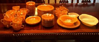 Fire King Dishes In Peach Lustre,  Fire King Glassware In The Laurel Leaf Pattern