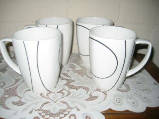 Set Of 4 Corelle Porcelain Simple Lines 4 - 3/8 " White Coffee Cup/mugs