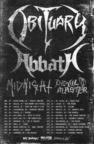 Obituary,  Abbath Concert Poster / Usa Tour 2019 / 19 X 13 Inch