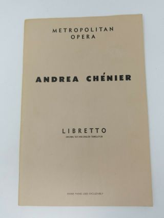 1954 Andrea Chenier Libretto Metropolitan Opera Italian English Book