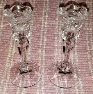 Pair Waterford Crystal Marquis Candle Holders Floral Pattern Acid Etched