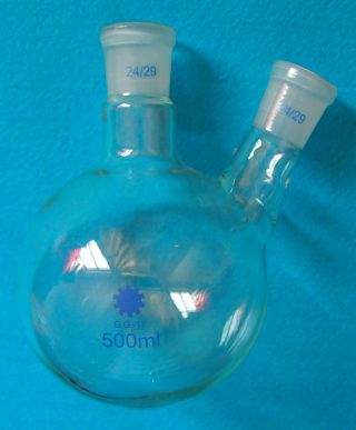500ml,  2 - Neck,  24/29,  Round Bottom Glass Flask,  Two Necks,  Chemistry Reaction Bottle