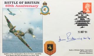 Battle Of Britain 60th Ann Fdc Signed By Spitfire Pilot Sgt James Pickering 2000