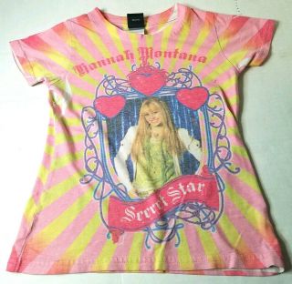 Disney Hannah Montana Girls Tshirt Size Xs 4/5 Pink Yellow Purple Sweet Star