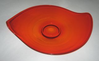 VIKING Orange Red CONSOLE BOWL with 2 CANDLE HOLDERS mid - century 2