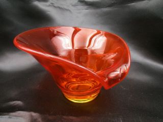 Vintage Vikings Art Glass Persimmons Orange Epic Line Candy Dish Curl Handle