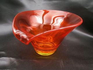 Vintage Vikings Art Glass Persimmons Orange Epic Line Candy Dish Curl Handle 2