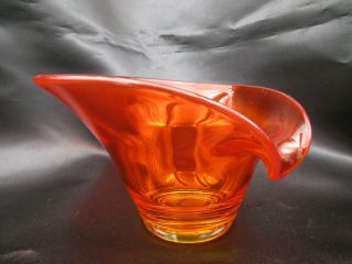 Vintage Vikings Art Glass Persimmons Orange Epic Line Candy Dish Curl Handle 3